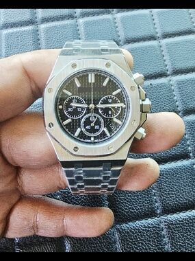 Stainless Steel Chronograph Watch - Black Dial